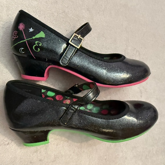 Wicked Girls Size 3 Mary Jane Heels Black Glitter Pink Green Sole Musical Shoes - Picture 4 of 9